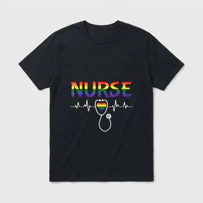 Nurse LGBT-Q Gay Pride Rainbow Flag T-Shirt – Classic T-Shirt in Black