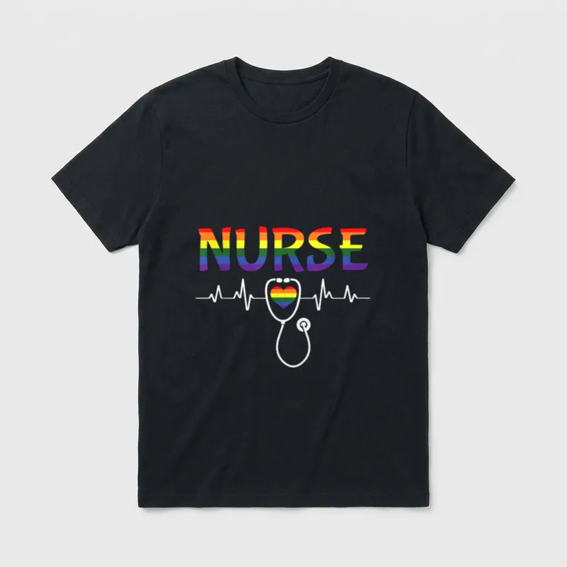 Nurse LGBT-Q Gay Pride Rainbow Flag T-Shirt – Classic T-Shirt in Black