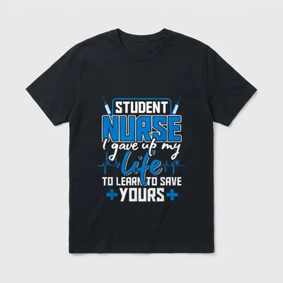 Nurse Nurse Favourite T-Shirt – Student nurse lettering, syringes, pulse line, and medical crosses – Classic T-Shirt in Black