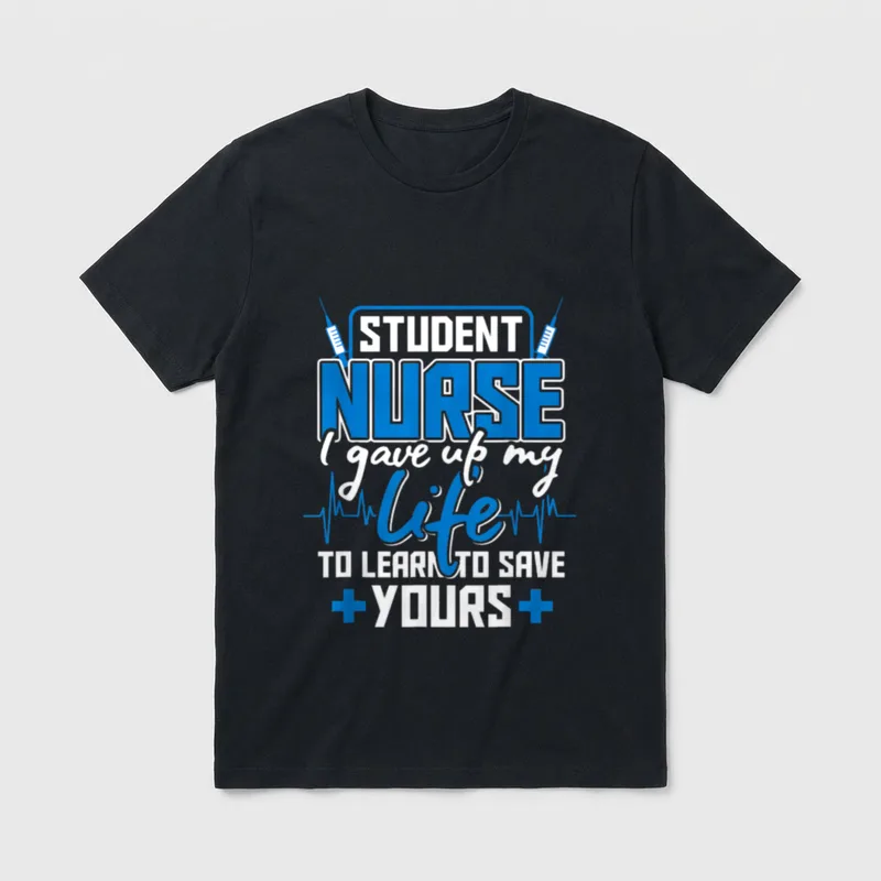 Nurse Nurse Favourite T-Shirt – Student nurse lettering, syringes, pulse line, and medical crosses – Classic T-Shirt in Black