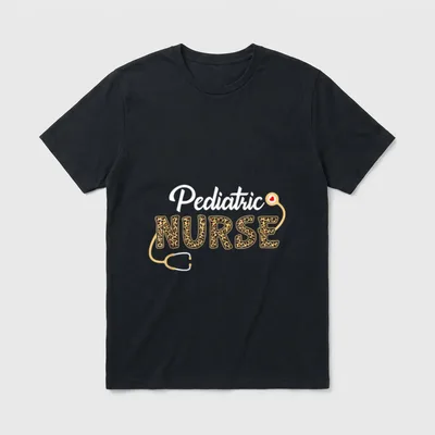 Pediatric Nurse Leopard Print Stethoscope Heart T-Shirt – Classic T-Shirt in Black