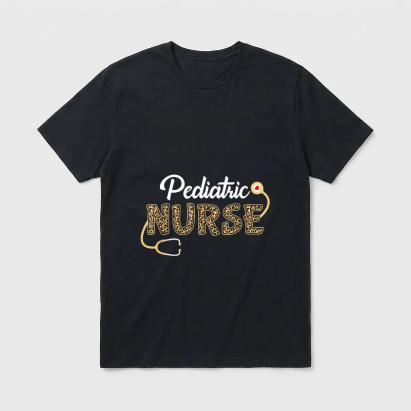 Pediatric Nurse Leopard Print Stethoscope Heart T-Shirt – Classic T-Shirt in Black