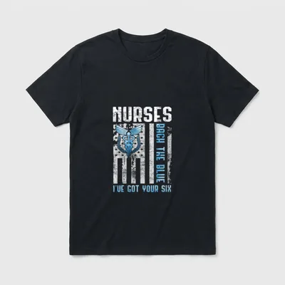 Nurses Back the Blue T-Shirt – Distressed American flag caduceus and Nurses Back the Blue print – Classic T-Shirt in Black