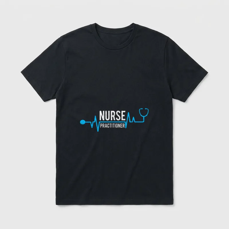 Cute Nursing T-Shirt – Nurse practitioner lettering with a pulse line and stethoscope – Classic T-Shirt in Black