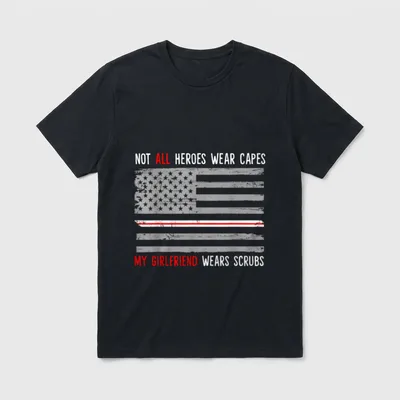 My Girlfriend Wears Scrubs Nurse T-Shirt – American flag graphic with red stripe and scrubs quote – Classic T-Shirt in Black