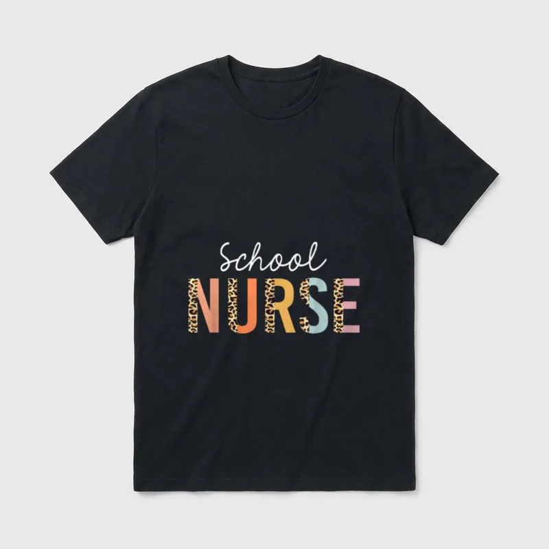 School Nurse Leopard Print Nursing Back T-Shirt – Classic T-Shirt in Black