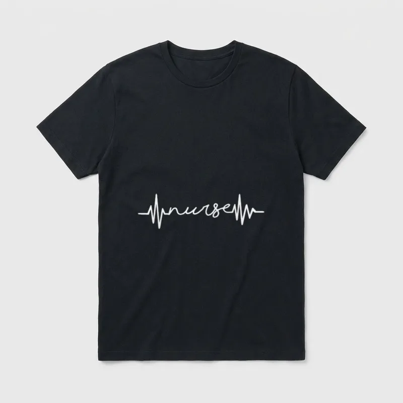 Nurse Heartbeat Heart Line T-Shirt – Cardiac pulse line forming the cursive word nurse – Classic T-Shirt in Black