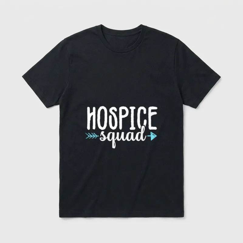 Hospice Squad Nurse Team Registered Nursing T-Shirt – Hospice squad lettering with a blue arrow – Classic T-Shirt in Black