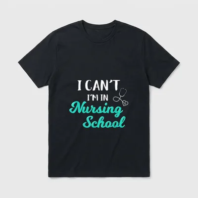 I Am in Nursing School T-Shirt – I CAN’T I’M IN Nursing School text and heart stethoscope – Classic T-Shirt in Black