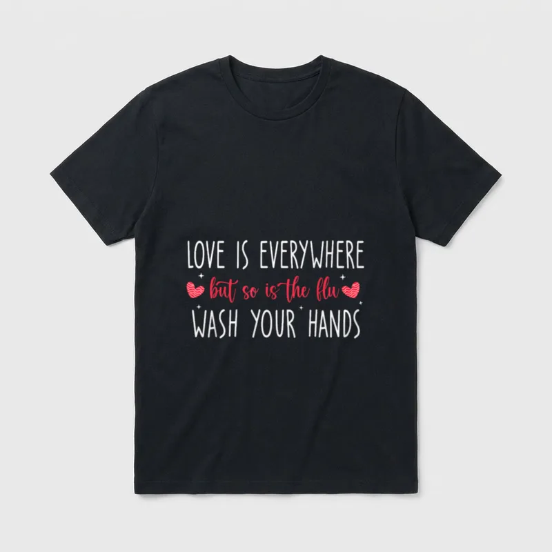 Flu Wash Your Hands Nurse T-Shirt – LOVE IS EVERYWHERE but so is the flu WASH YOUR HANDS – Classic T-Shirt in Black