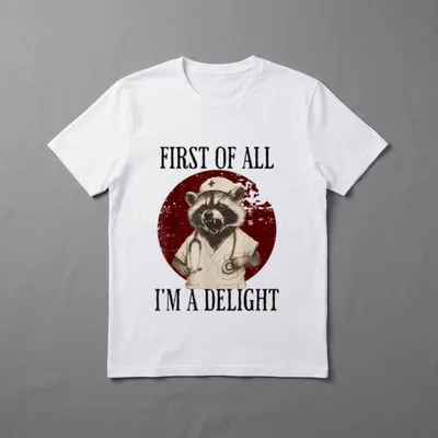 All I'm a Delight Raccoon Nurse T-Shirt – “FIRST OF ALL I'M A DELIGHT” – Classic T-Shirt in Black