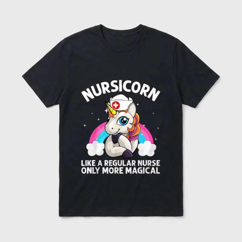 Cool Nurse Registered T-Shirt – Nursicorn like a regular nurse only more magical – Classic T-Shirt in Black