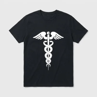 Nurse Medicine T-Shirt – Caduceus emblem with winged staff and two coiled serpents – Classic T-Shirt in Black