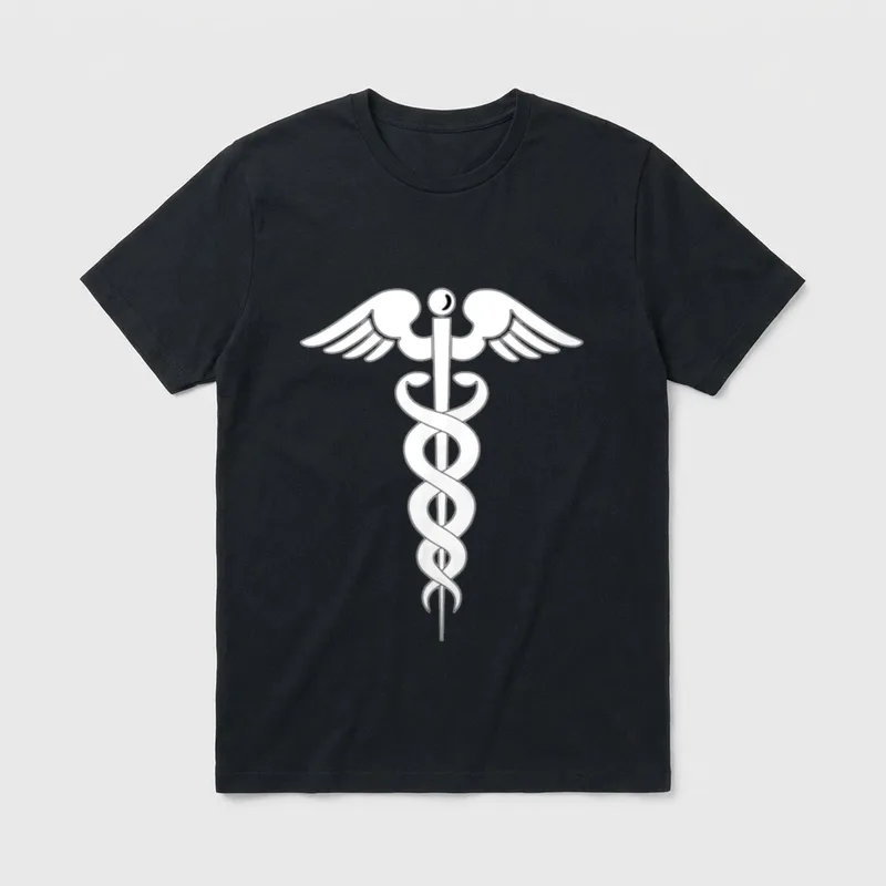 Nurse Medicine T-Shirt – Caduceus emblem with winged staff and two coiled serpents – Classic T-Shirt in Black
