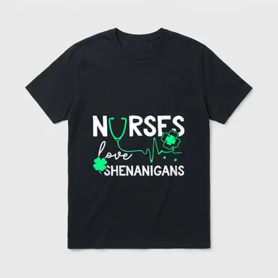 Nurses Love Shenanigans Funny St Patrick's T-Shirt – Classic T-Shirt in Black