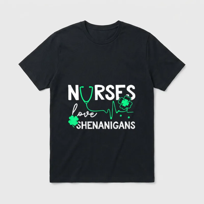 Nurses Love Shenanigans Funny St Patrick's T-Shirt – Classic T-Shirt in Black