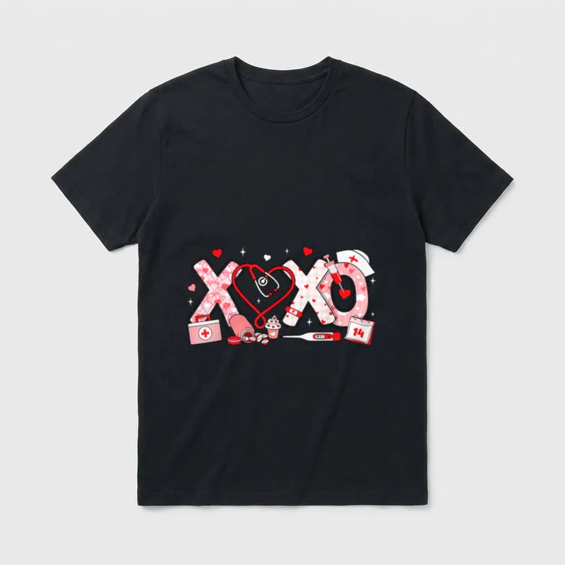 XOXO Nurse Valentines Day Stethoscope Valentine T-Shirt – Classic T-Shirt in Black