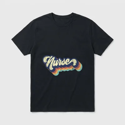 On Nurse's Day T-Shirt – “Nurse” in retro cursive lettering with drop shadows – Classic T-Shirt in Black