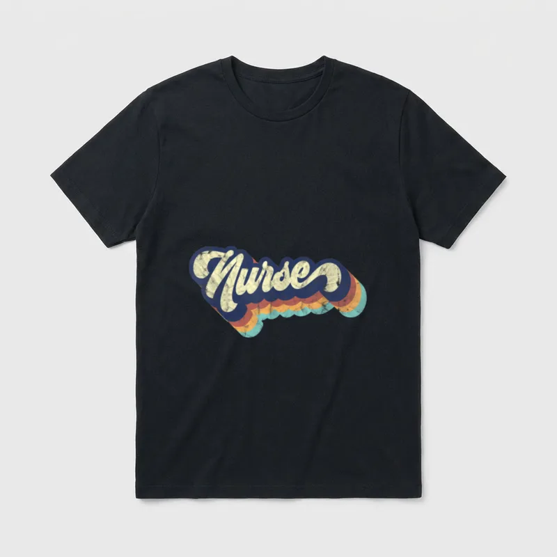 On Nurse's Day T-Shirt – “Nurse” in retro cursive lettering with drop shadows – Classic T-Shirt in Black