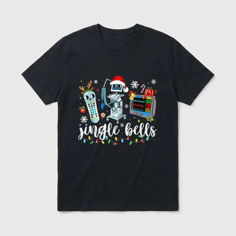 Jingle Bells Telemetry Nurse Christmas Tech T-Shirt – Classic T-Shirt in Black