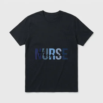 Retro Hospice Nurse Nursing T-Shirt – Black cursive Hospice over blue block NURSE – Classic T-Shirt in Black