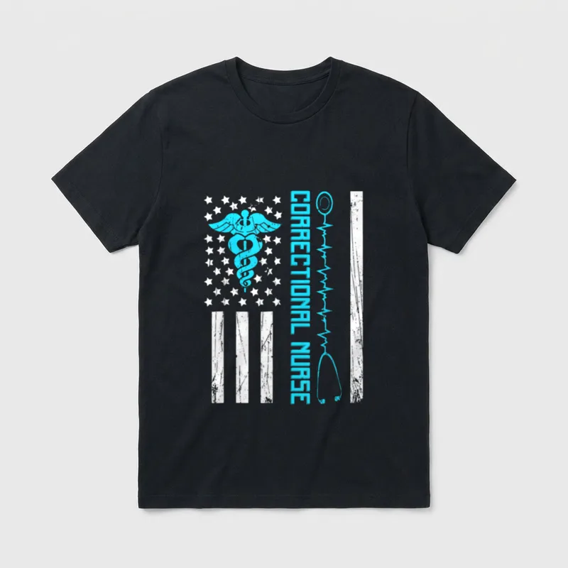 Correctional Nurse Us Flag Nursing Healthcare T-Shirt – Classic T-Shirt in Black