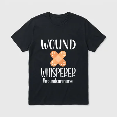 Wound Care Nurse RN Nursing T-Shirt – Crossed adhesive bandages with Wound Whisperer lettering – Classic T-Shirt in Black