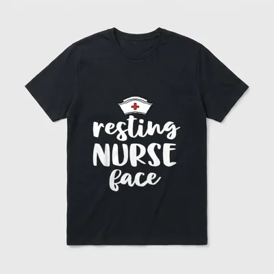 Nurse Resting T-Shirt – White nurse cap with red cross and resting NURSE face print – Classic T-Shirt in Black
