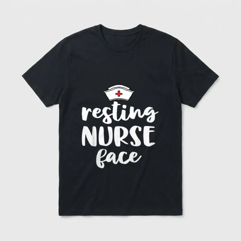 Nurse Resting T-Shirt – White nurse cap with red cross and resting NURSE face print – Classic T-Shirt in Black