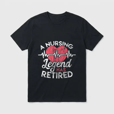 Retirement Distressed T-Shirt – A NURSING Legend HAS RETIRED lettering and heart pulse – Classic T-Shirt in Black
