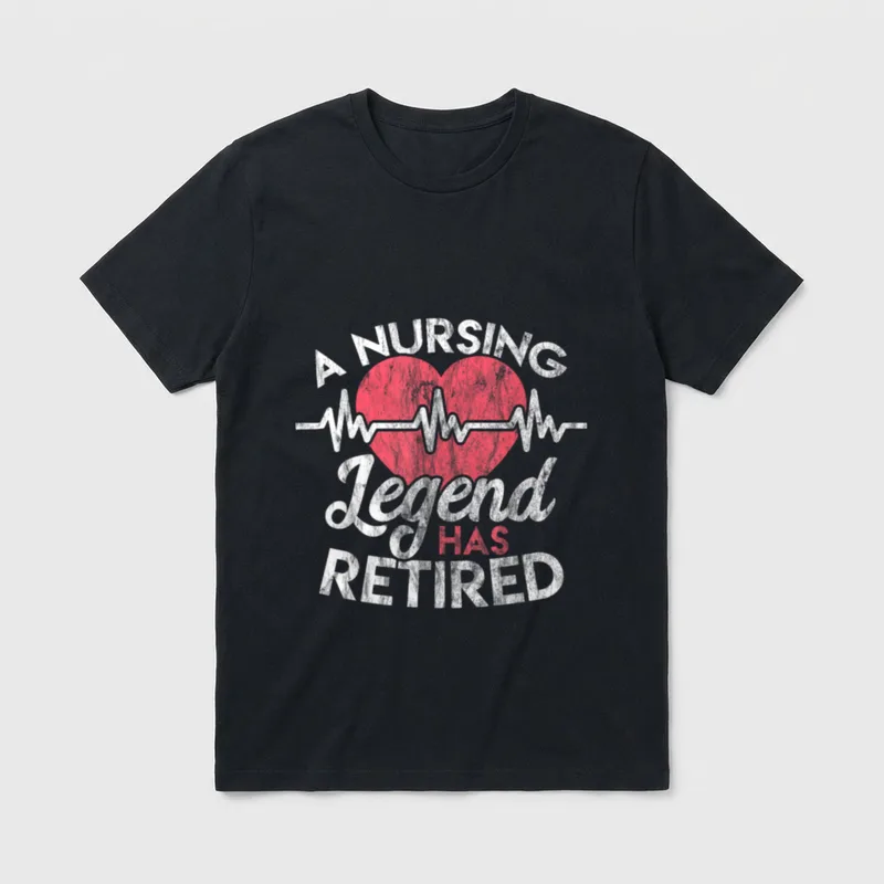 Retirement Distressed T-Shirt – A NURSING Legend HAS RETIRED lettering and heart pulse – Classic T-Shirt in Black