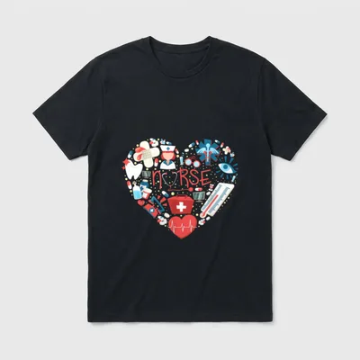 Nurse Love Nursing Student RN Heart T-Shirt – Classic T-Shirt in Black