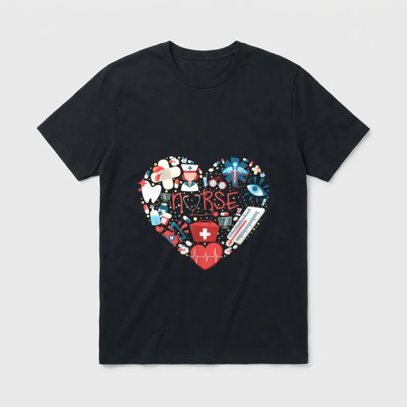 Nurse Love Nursing Student RN Heart T-Shirt – Classic T-Shirt in Black