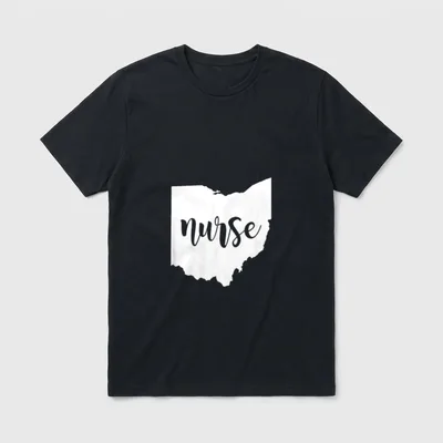 Cute Ohio Nurse T-Shirt – Ohio state map silhouette with nurse in script lettering – Classic T-Shirt in Black