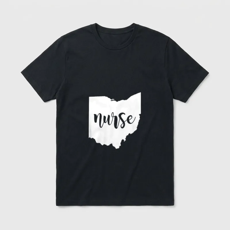 Cute Ohio Nurse T-Shirt – Ohio state map silhouette with nurse in script lettering – Classic T-Shirt in Black