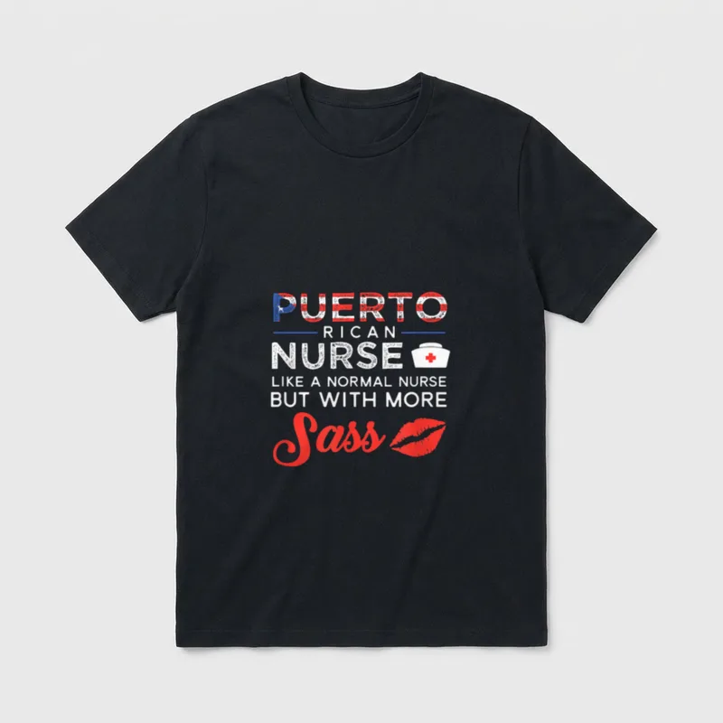 Puerto Rican Nurse T-Shirt – Nurse typography with Puerto Rican flag print, cap, and red lips – Classic T-Shirt in Black