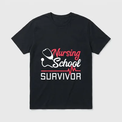 Graduation Son T-Shirt – Nursing School SURVIVOR with stethoscope and pulse graphic – Classic T-Shirt in Black