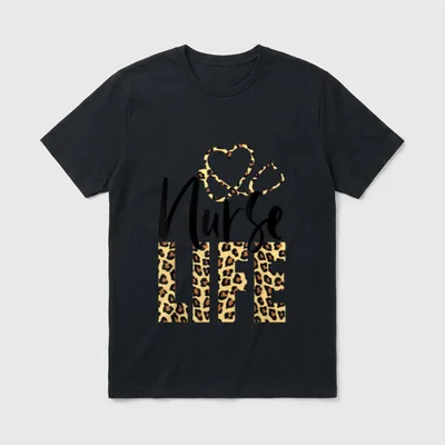 Leopard Nurse Life for Nursing School T-Shirt – Nurse LIFE with leopard print heart stethoscope – Classic T-Shirt in Black