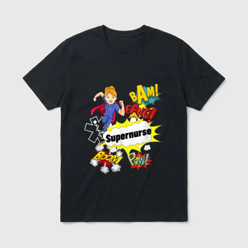 Supernurse Comic Superhero Style RN Nursing T-Shirt – Classic T-Shirt in Black