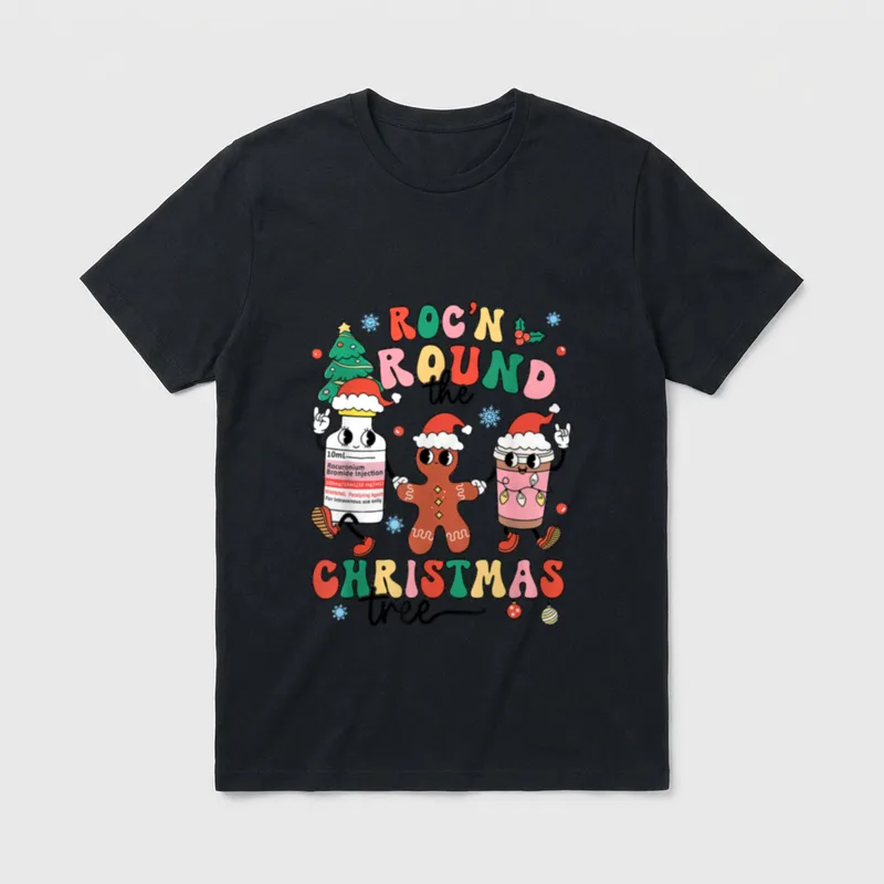 Christmas Nurse Nursing Roc'n Around T-Shirt – ROC'N ROUND the CHRISTMAS tree – Classic T-Shirt in Black