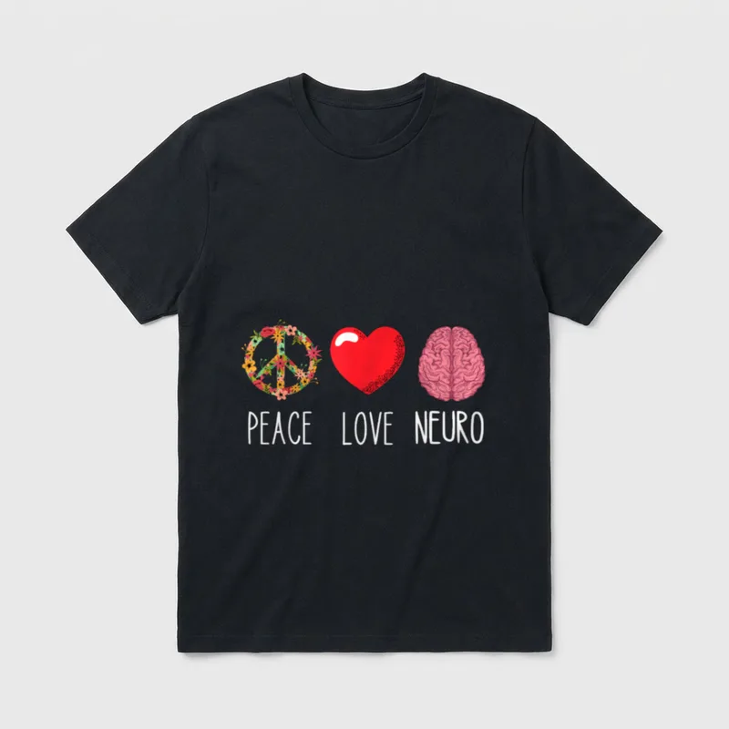 Neuro Nurse Love Peace Neuroscience Brain T-Shirt – Classic T-Shirt in Black