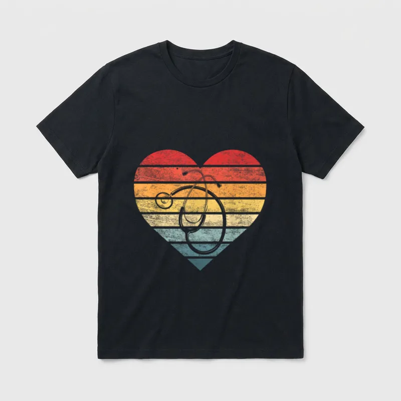 Nurse Retro Vintage Stethoscope Heart Nursing T-Shirt – Classic T-Shirt in Black