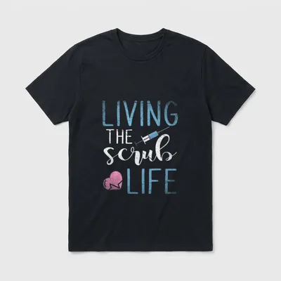 Syringe Medicine Nurse T-Shirt – Living the scrub life lettering with syringe and heart graphics – Classic T-Shirt in Black