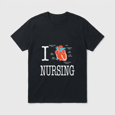 I Love Nursing T-Shirt – Anatomical heart cross section with labeled chambers and vessels – Classic T-Shirt in Black