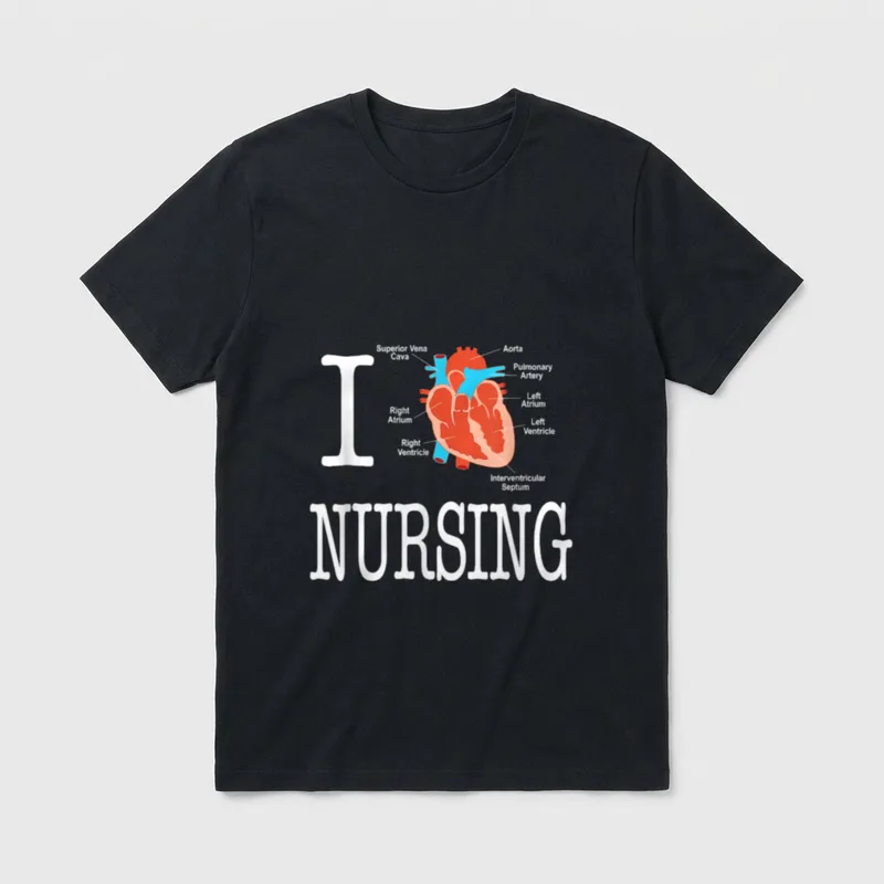 I Love Nursing T-Shirt – Anatomical heart cross section with labeled chambers and vessels – Classic T-Shirt in Black