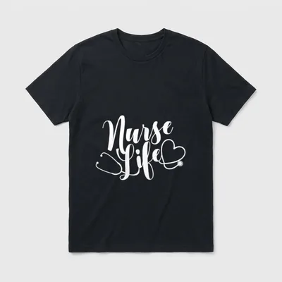 Nurse Life Appreciation T-Shirt – Nurse Life lettering with a heart shaped stethoscope graphic – Classic T-Shirt in Black