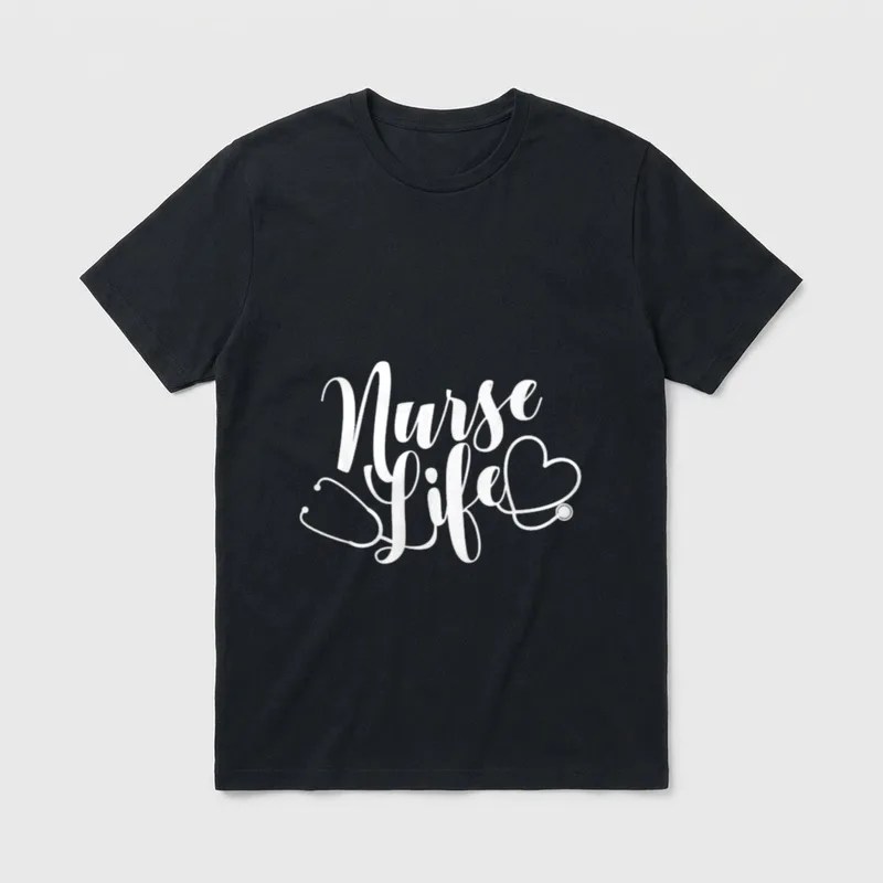 Nurse Life Appreciation T-Shirt – Nurse Life lettering with a heart shaped stethoscope graphic – Classic T-Shirt in Black