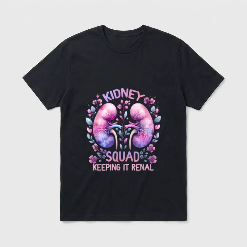 Tech Nurse T-Shirt – Watercolor kidneys and floral Kidney Squad Keeping It Renal artwork – Classic T-Shirt in Black