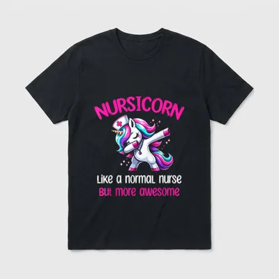 Nurses Nurse Life for Nursing Week T-Shirt – Dabbing unicorn in a nurse cap with Nursicorn text – Classic T-Shirt in Black