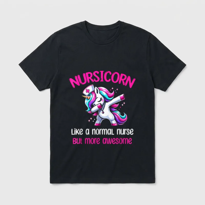 Nurses Nurse Life for Nursing Week T-Shirt – Dabbing unicorn in a nurse cap with Nursicorn text – Classic T-Shirt in Black